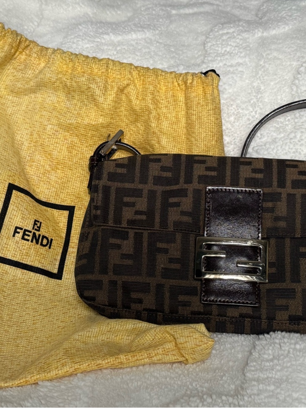 Fendi Brown Monogram Canvas Baguette Clutch with Silver Hardware